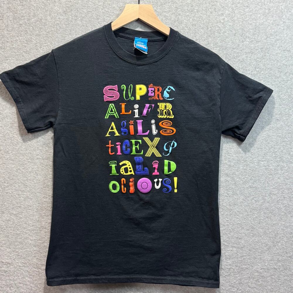 Disney Mary Poppins Supercalifragilisticexpialidocious Black T Shirt Small